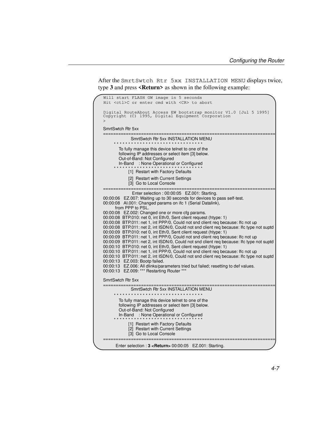 Cabletron Systems 520, 510 manual Type 3 and press Return as shown in the following example 