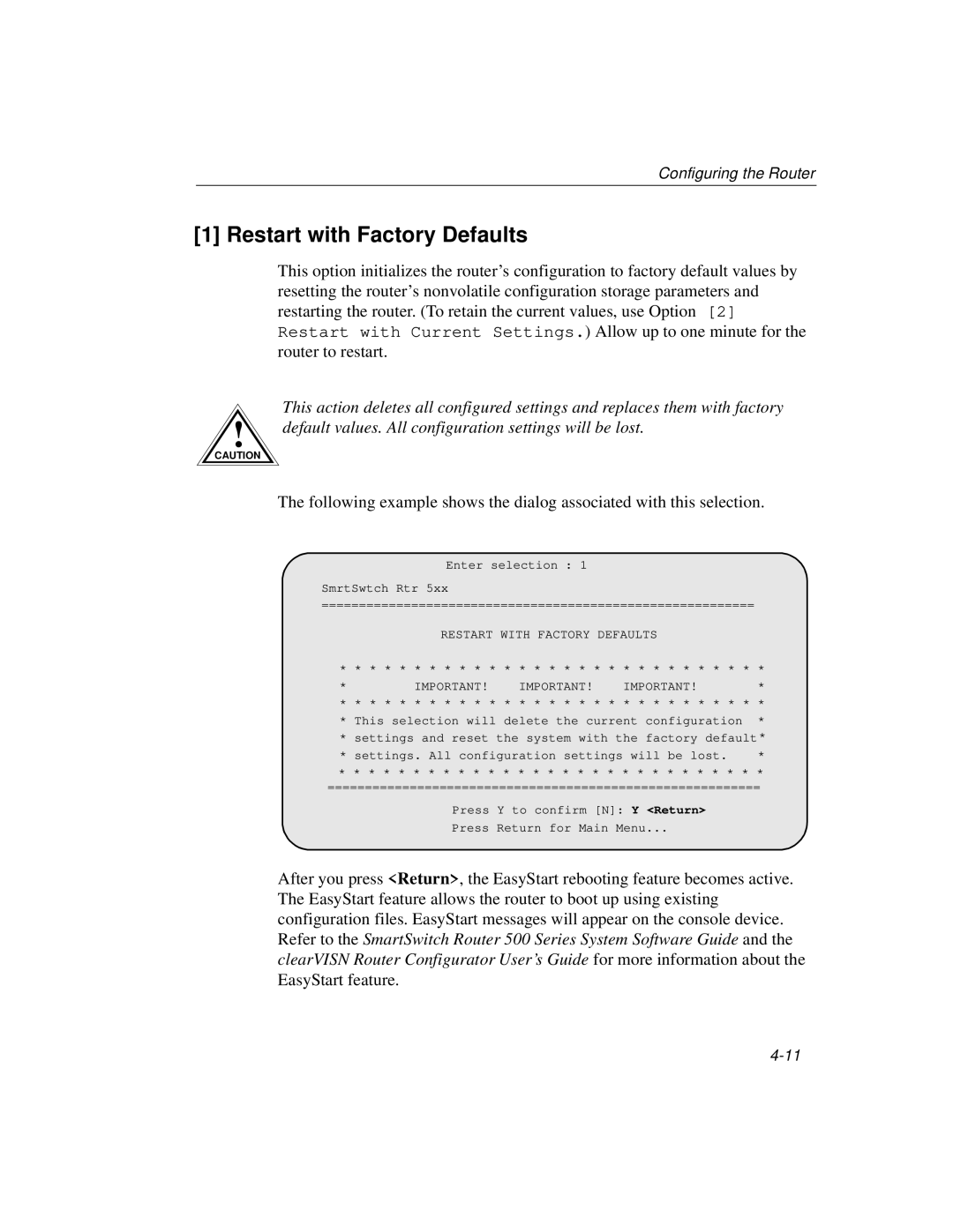 Cabletron Systems 520, 510 manual Restart with Factory Defaults 