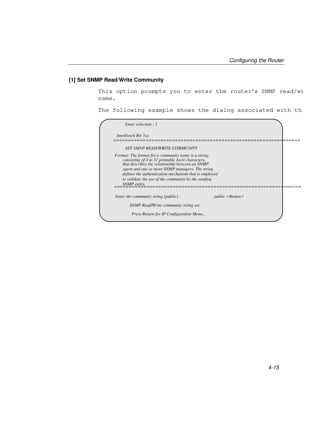 Cabletron Systems 520, 510 manual Set Snmp Read/Write Community, SET Smnp READ/WRITE Community 