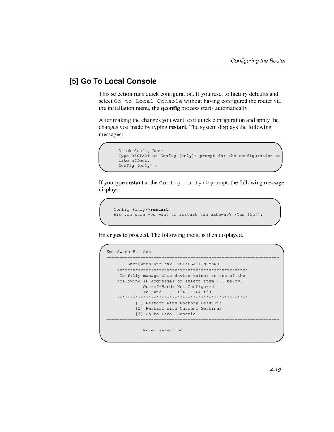 Cabletron Systems 520, 510 manual Enter yes to proceed. The following menu is then displayed 