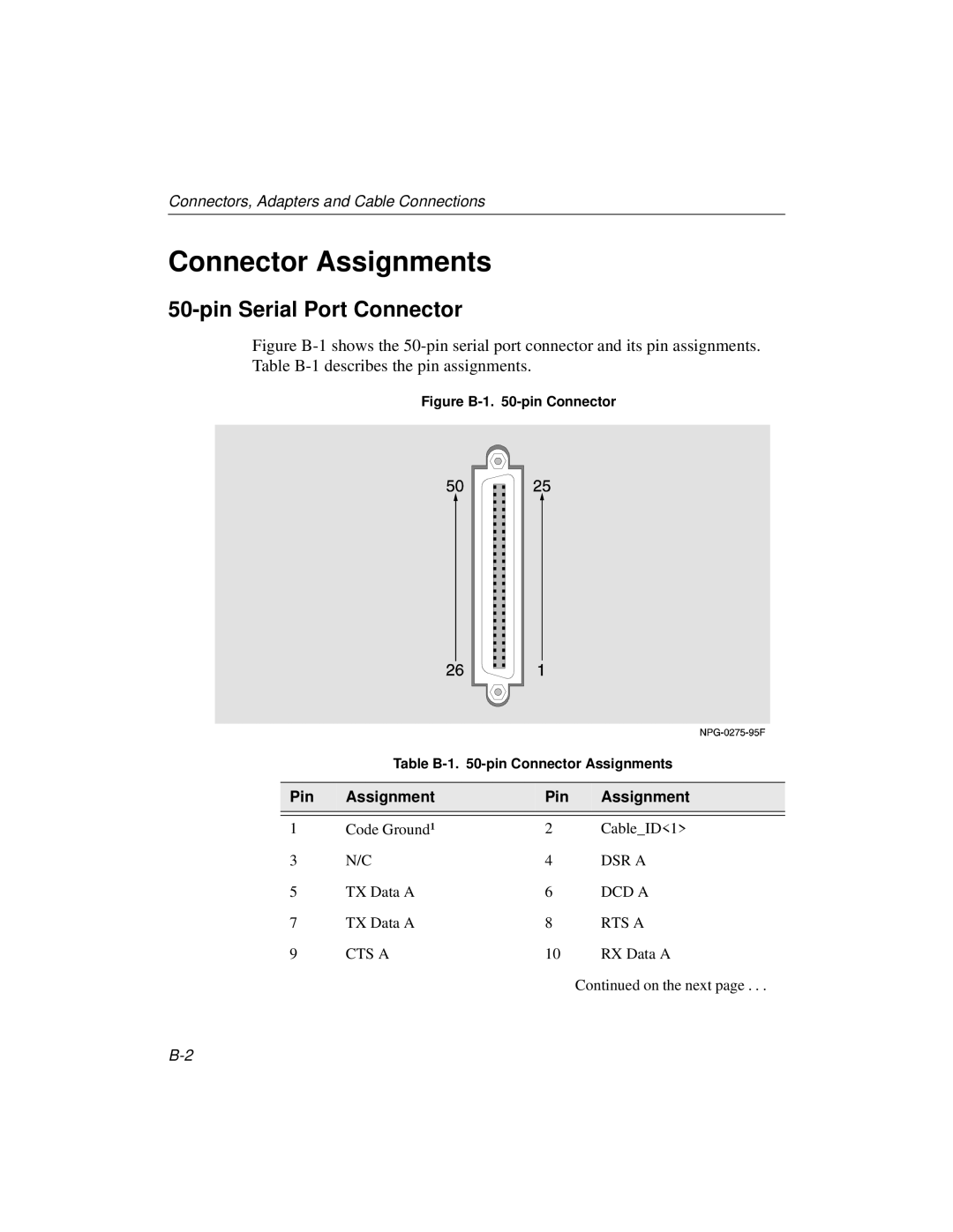 Cabletron Systems 510, 520 manual Connector Assignments, Pin Serial Port Connector, Pin Assignment 