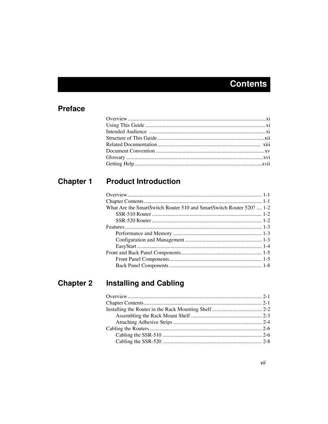 Cabletron Systems 520, 510 manual Contents 