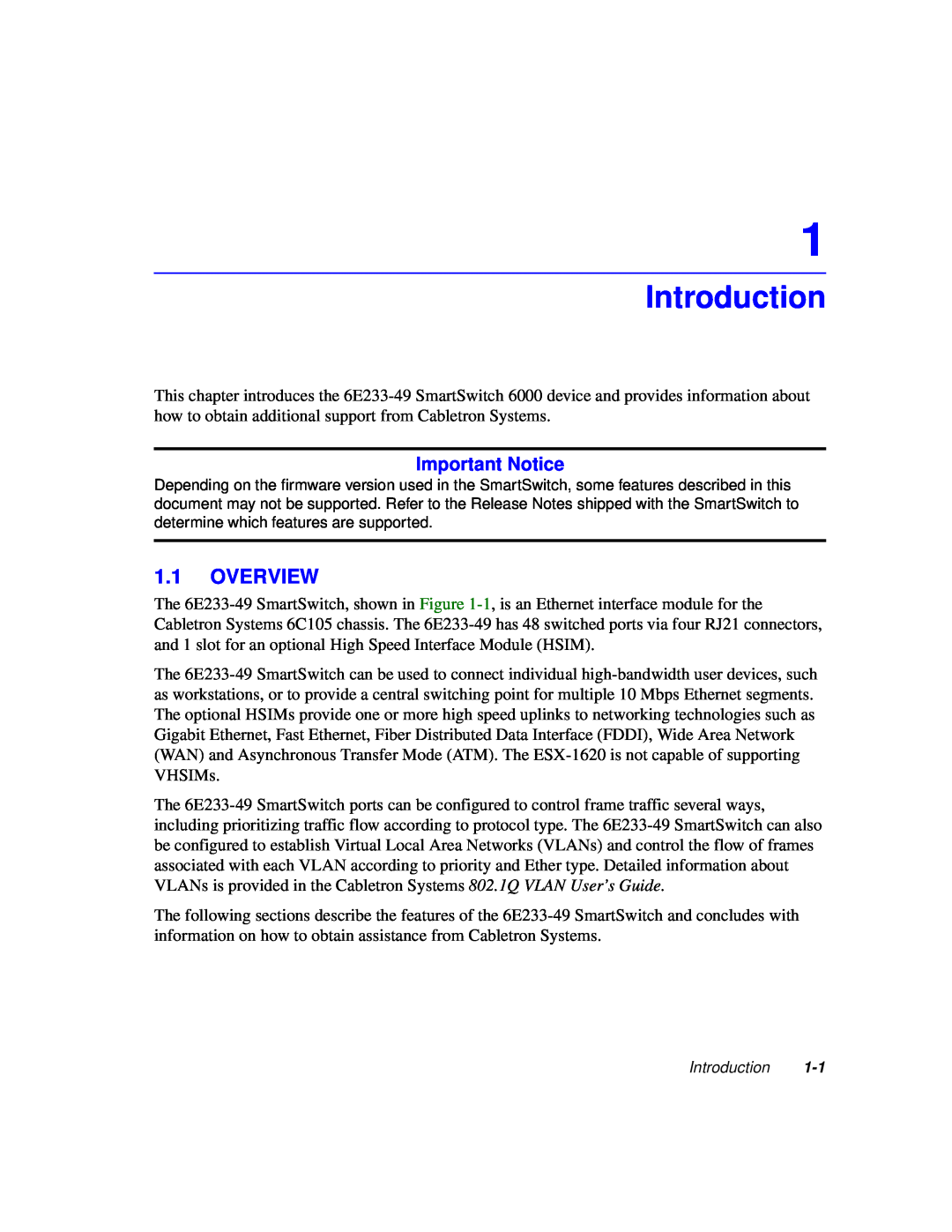 Cabletron Systems 6000 manual Introduction, Overview, Important Notice 