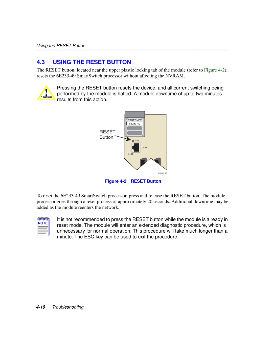 Cabletron Systems 6000 manual Using The Reset Button 