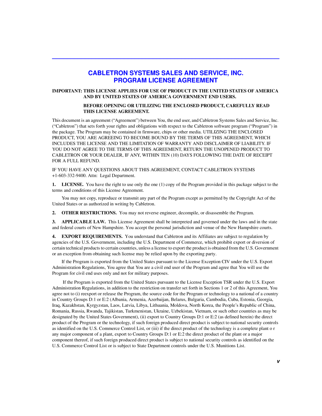 Cabletron Systems 6000 manual Cabletron Systems Sales And Service, Inc Program License Agreement 