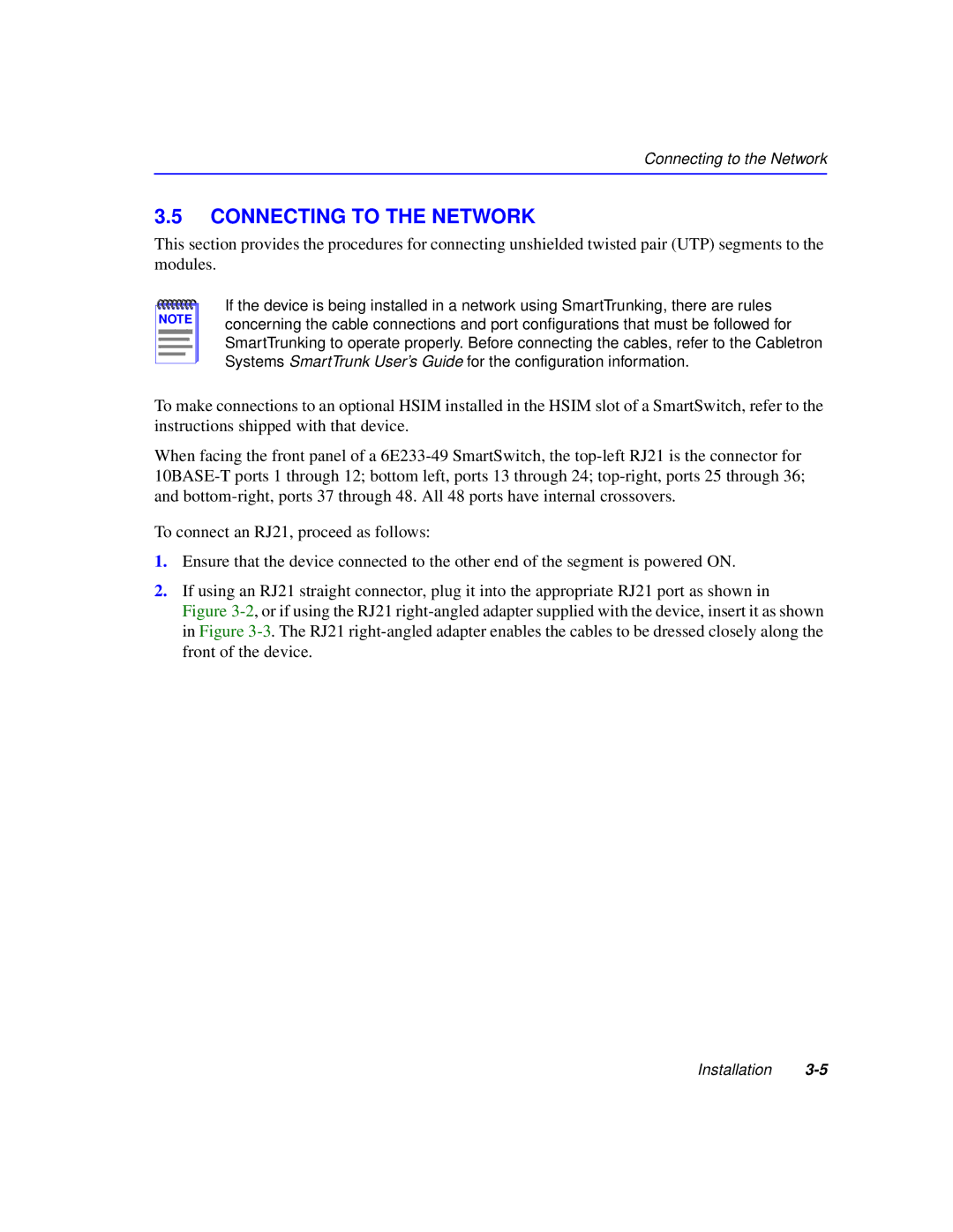 Cabletron Systems 6000 manual Connecting to the Network 