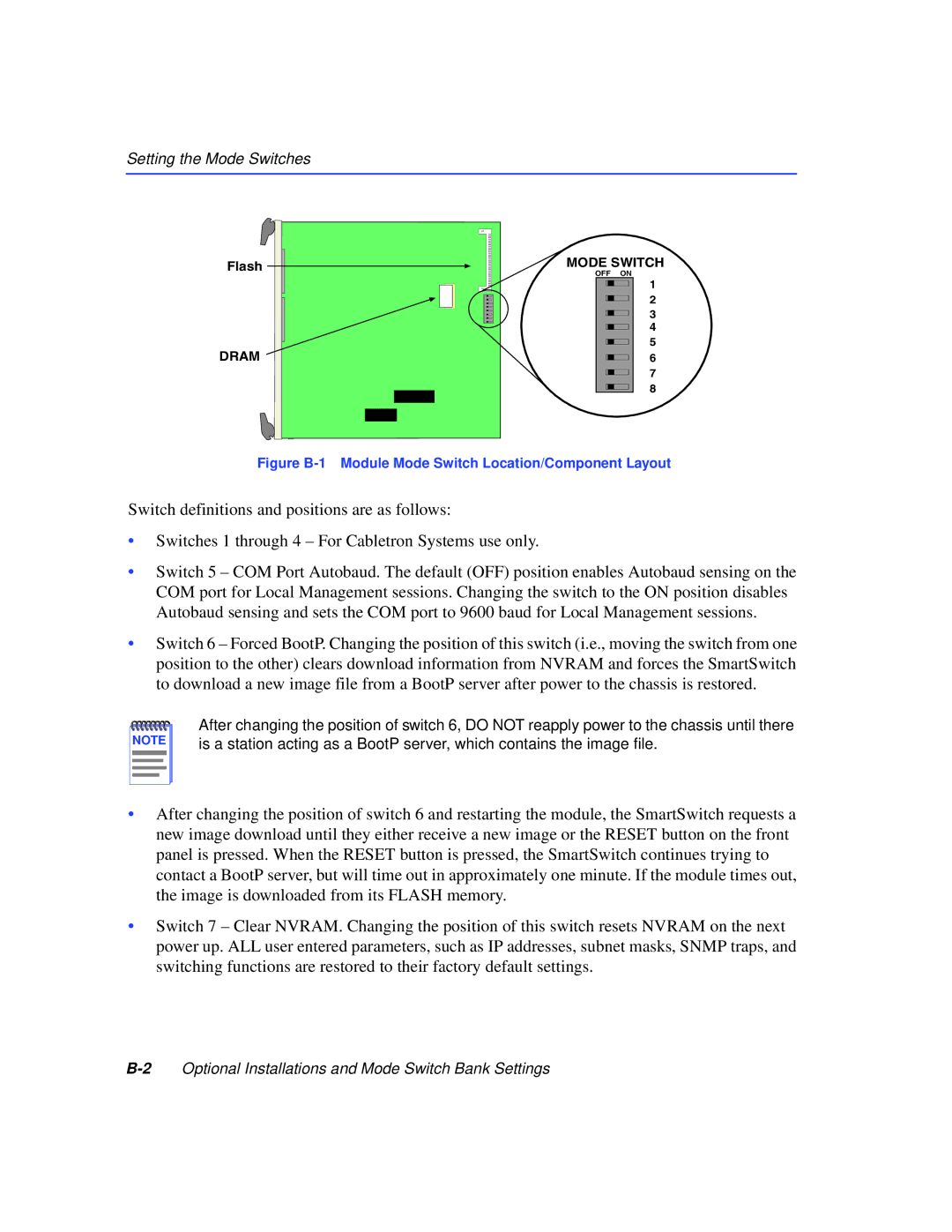 Cabletron Systems 6000 manual Setting the Mode Switches 