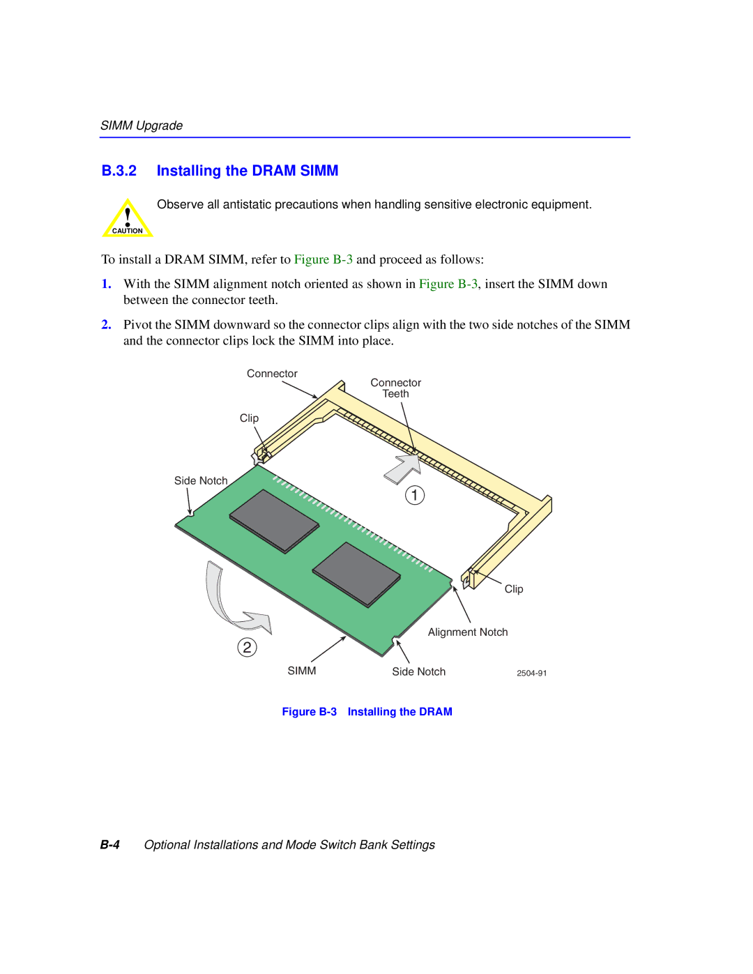 Cabletron Systems 6000 manual Installing the Dram Simm 