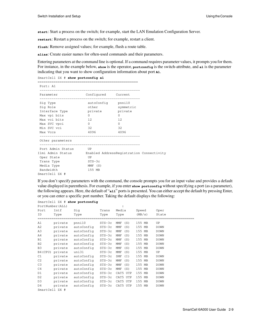Cabletron Systems 6A000 manual SmartCell ZX # show portconfig a1 