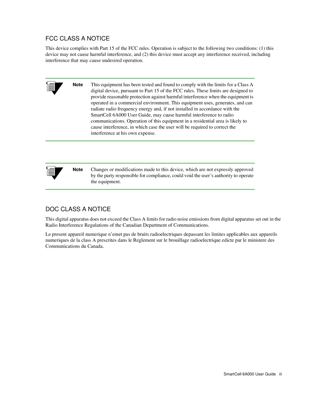 Cabletron Systems 6A000 manual FCC Class a Notice 