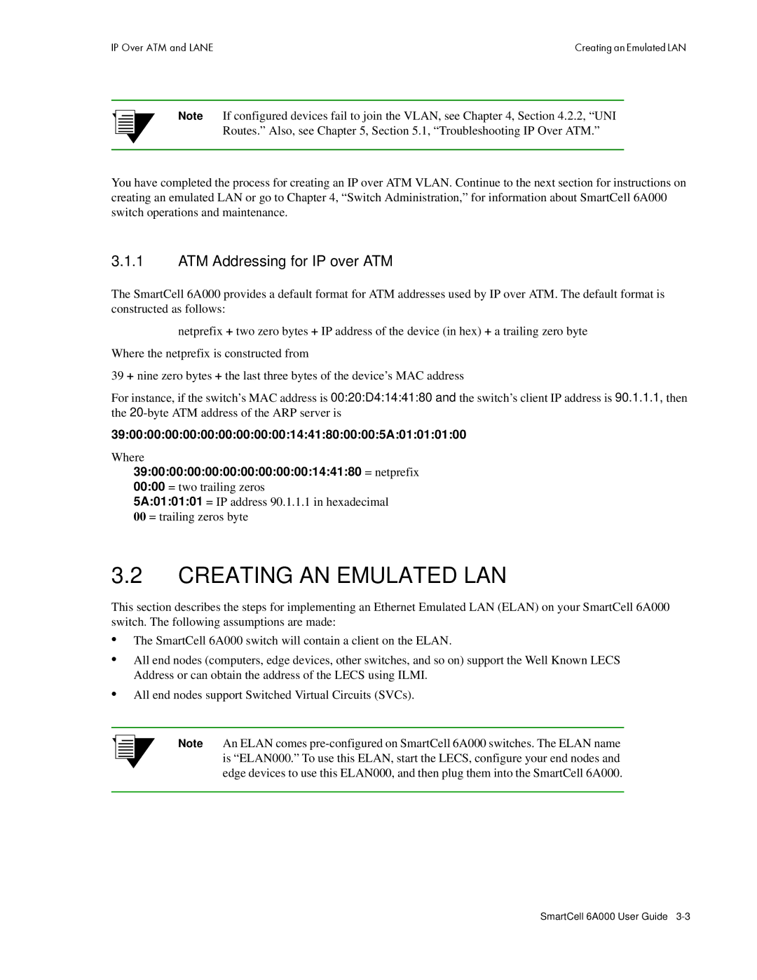 Cabletron Systems 6A000 manual Creating AN Emulated LAN, ATM Addressing for IP over ATM 