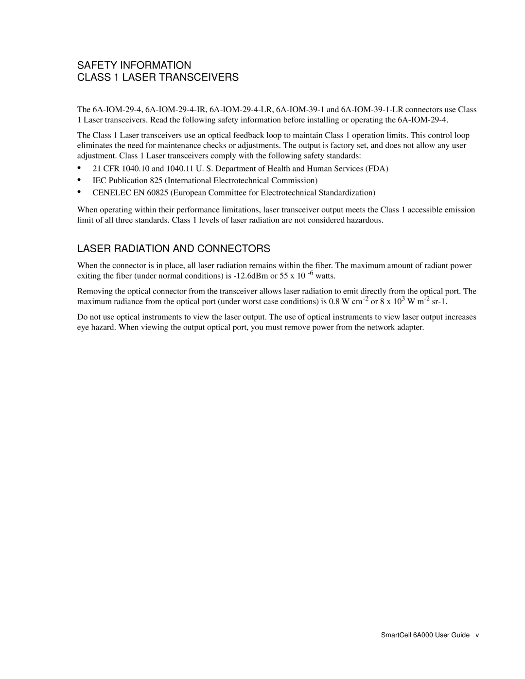 Cabletron Systems 6A000 manual Safety Information Class 1 Laser Transceivers 