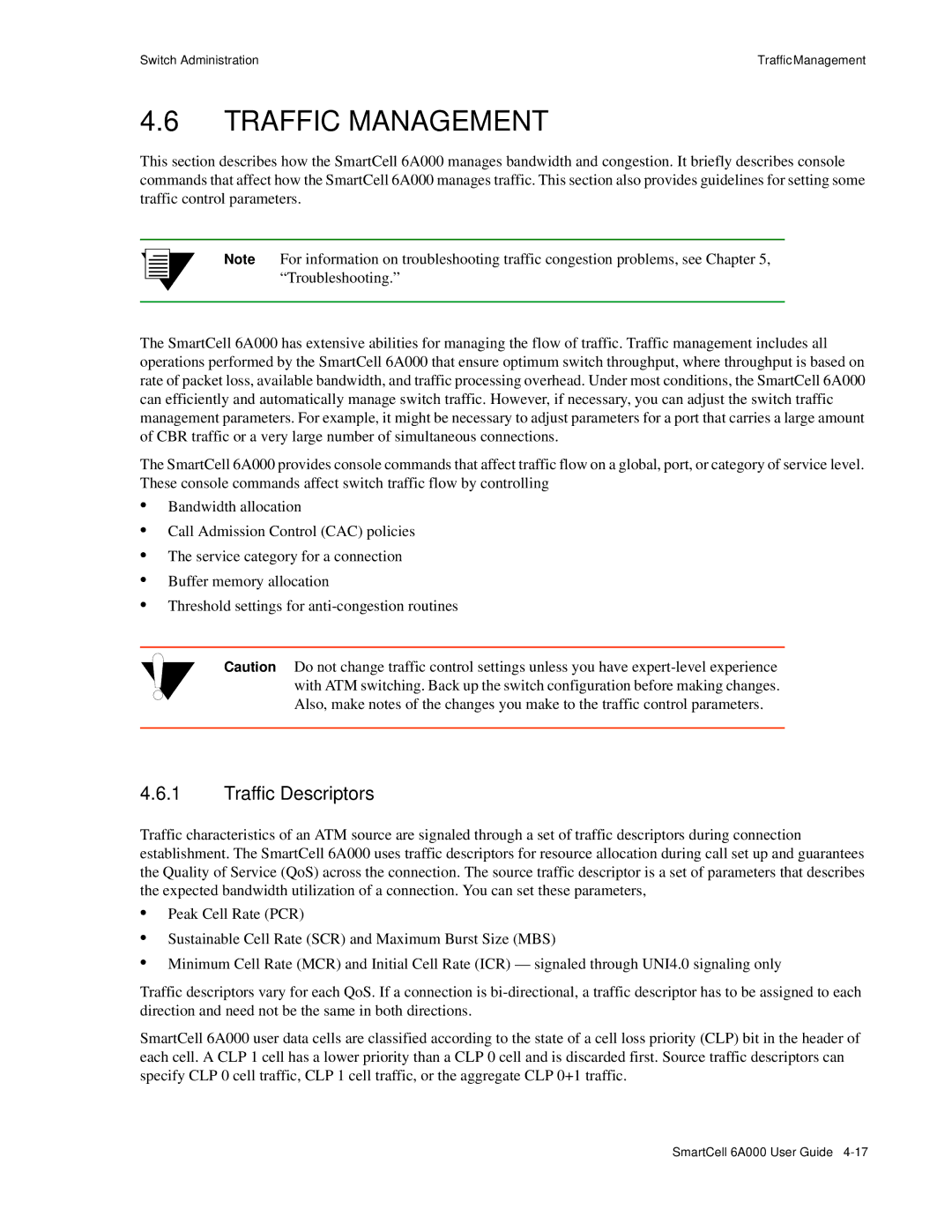 Cabletron Systems 6A000 manual Traffic Management, Traffic Descriptors 