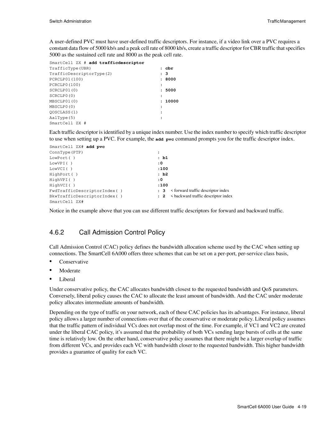 Cabletron Systems 6A000 manual Call Admission Control Policy, 8000, 5000, ZX# add pvc 