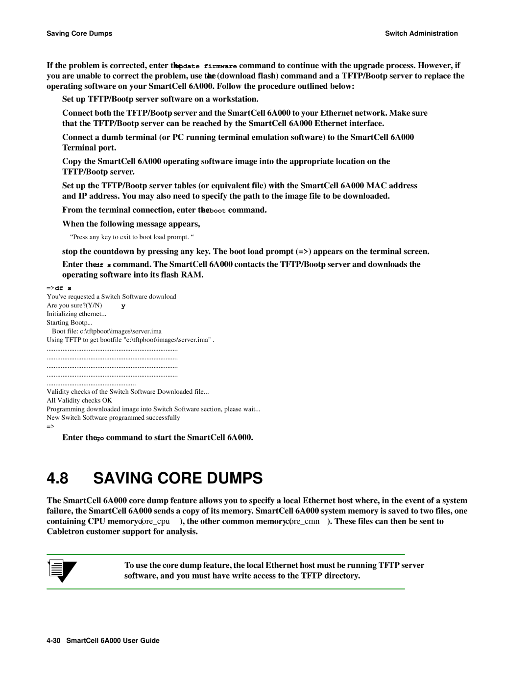 Cabletron Systems 6A000 manual Saving Core Dumps 