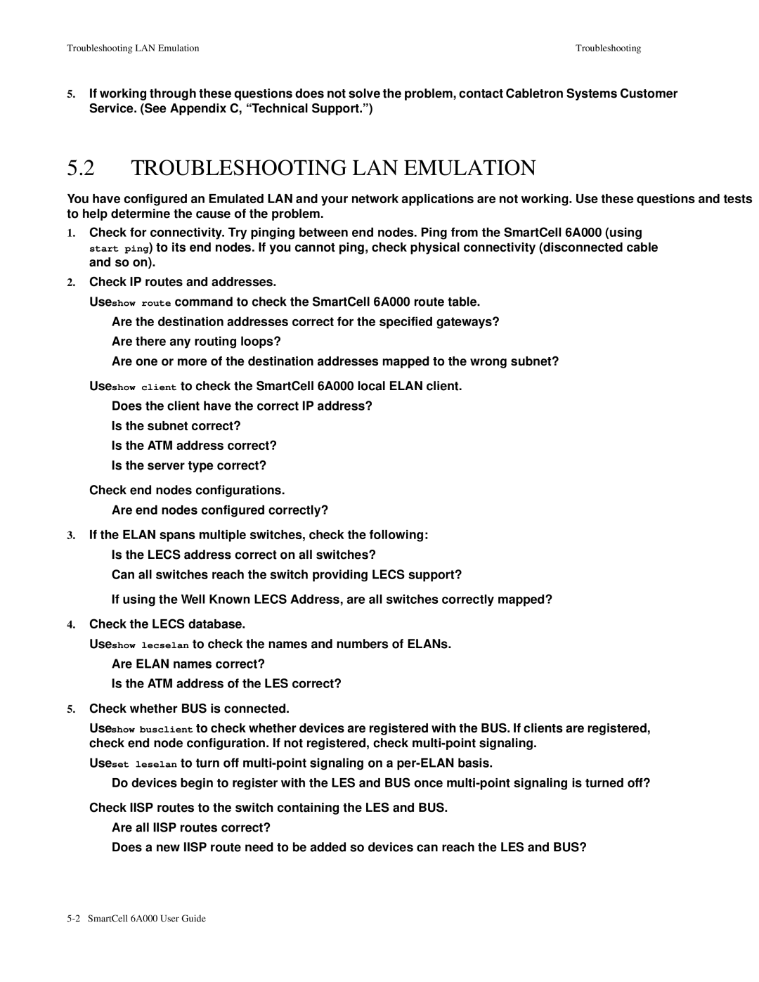 Cabletron Systems 6A000 manual Troubleshooting LAN Emulation 