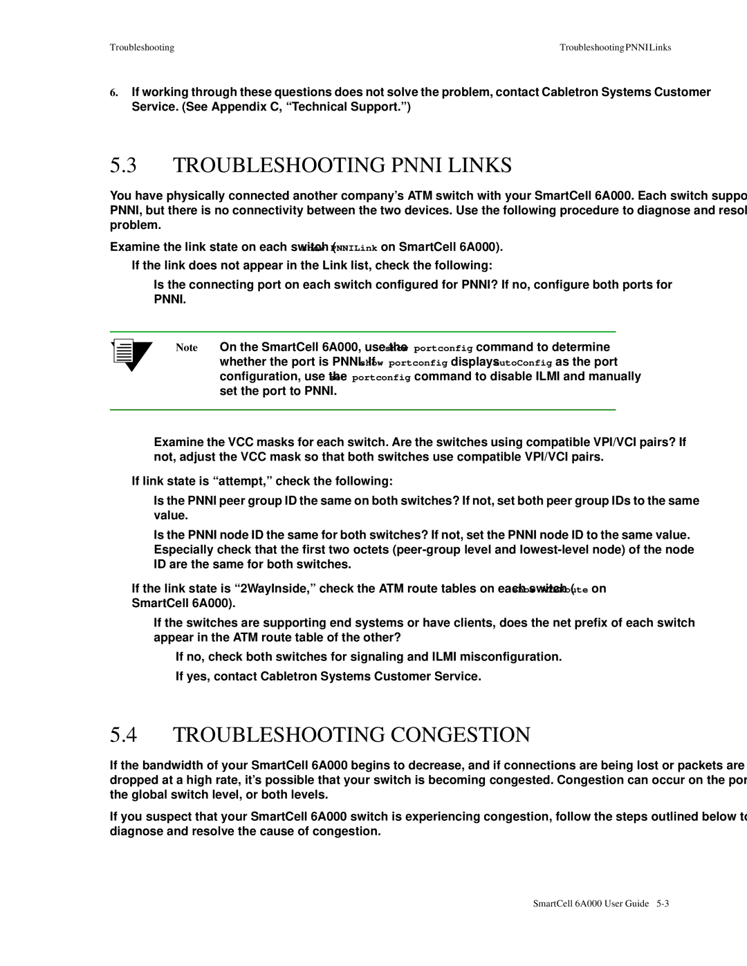 Cabletron Systems 6A000 manual Troubleshooting Pnni Links, Troubleshooting Congestion 