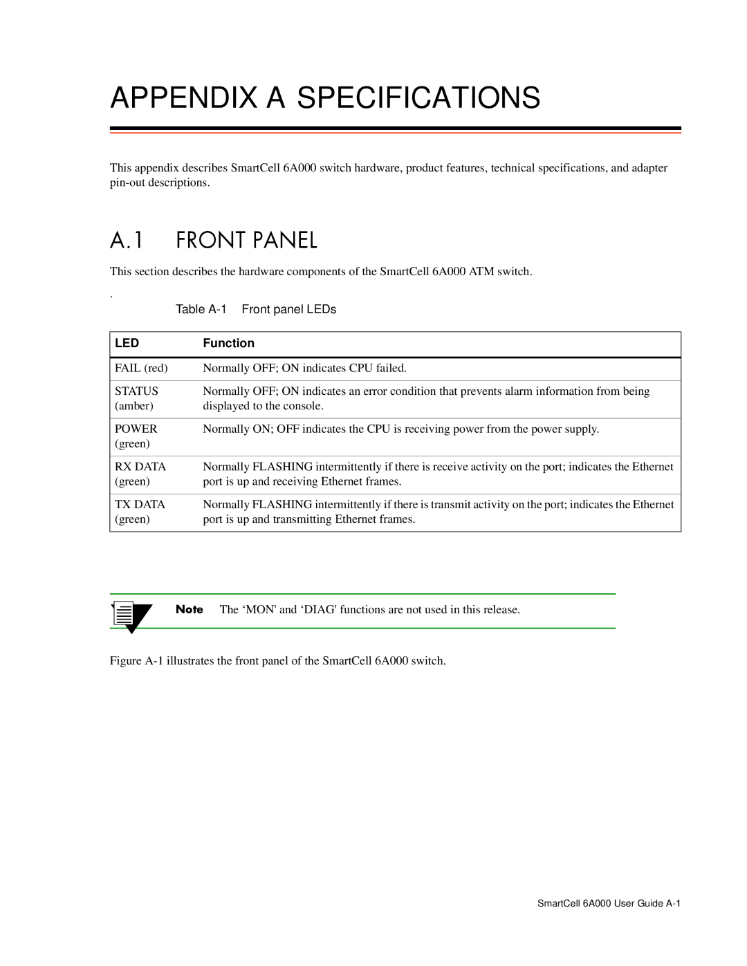 Cabletron Systems 6A000 manual Appendix a Specifications, Function 