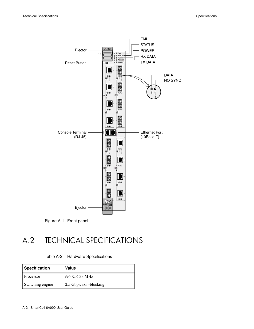 Cabletron Systems 6A000 manual Specification Value, Ejector 