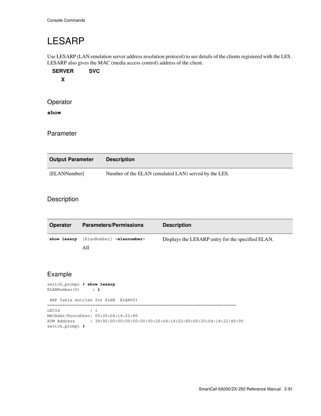 Cabletron Systems 6A000/ZX-250 manual Lesarp, Show lesarp ElanNumber elannumber 