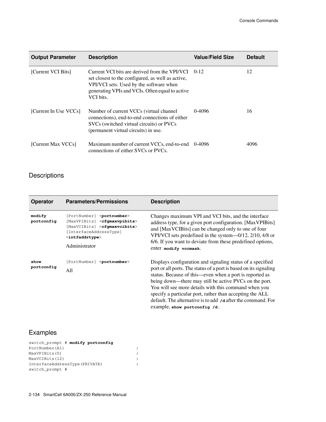 Cabletron Systems 6A000/ZX-250 manual Intfaddrtype, Enter modify vccmask, Example, show portconfig /d 