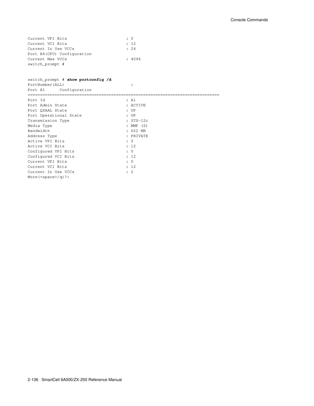 Cabletron Systems 6A000/ZX-250 manual Switchprompt # show portconfig /d 