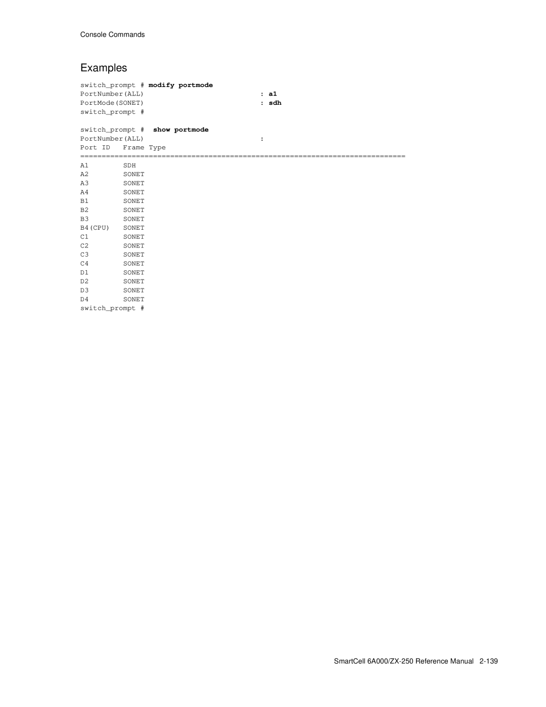 Cabletron Systems 6A000/ZX-250 manual Modify portmode, Show portmode, Sdh 