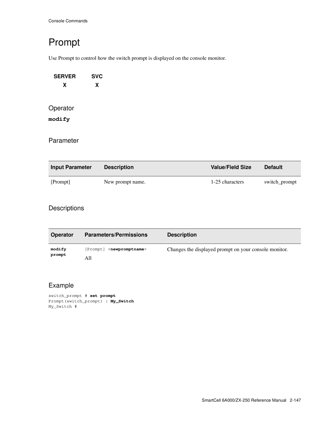 Cabletron Systems 6A000/ZX-250 manual Modify Prompt newpromptname 