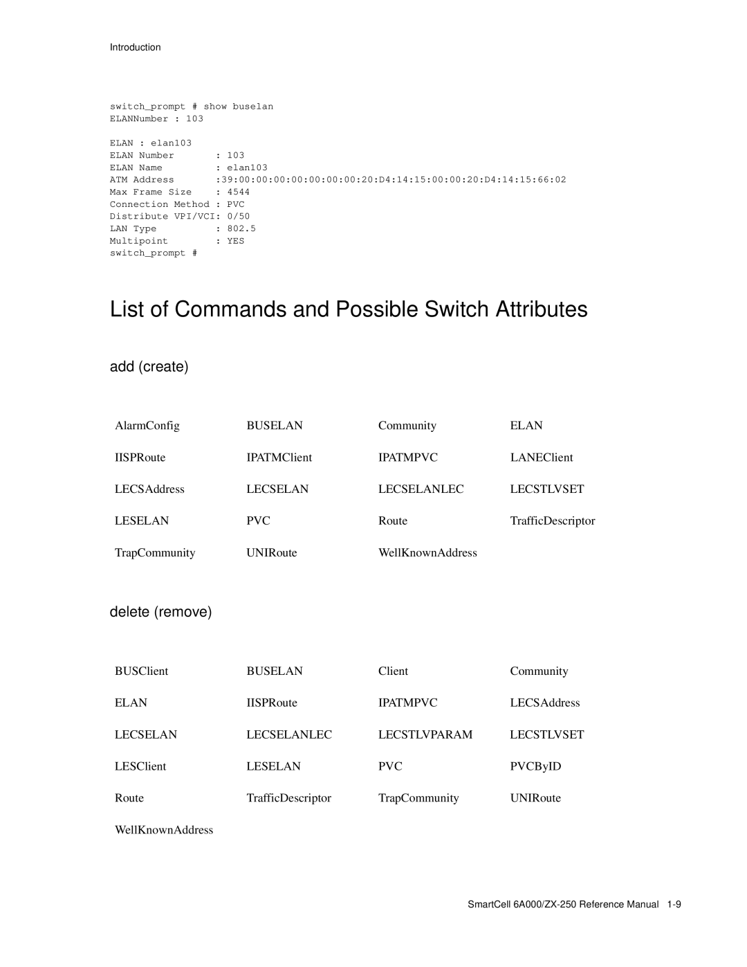 Cabletron Systems 6A000/ZX-250 manual List of Commands and Possible Switch Attributes 