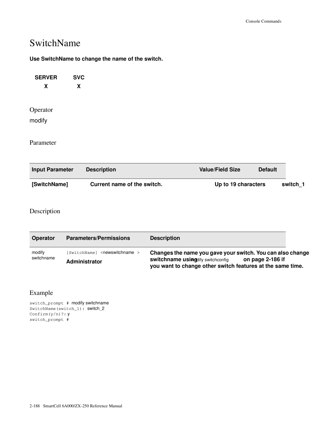 Cabletron Systems 6A000/ZX-250 manual SwitchName, Switchname, Switchprompt # modify switchname 