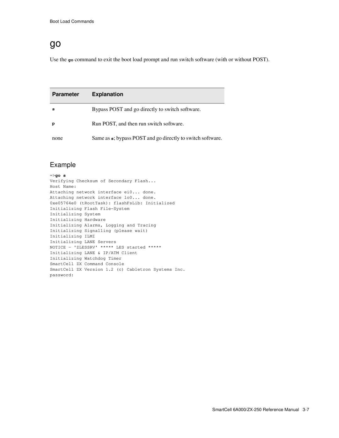 Cabletron Systems 6A000/ZX-250 manual =go s 