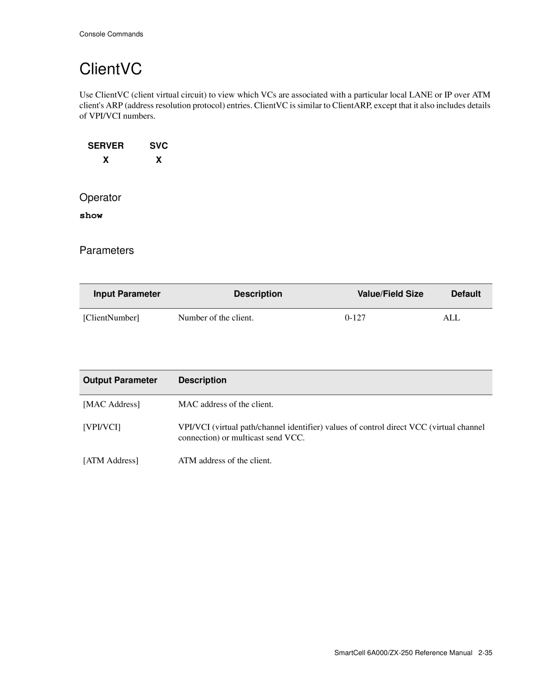 Cabletron Systems 6A000/ZX-250 manual ClientVC, Vpi/Vci 