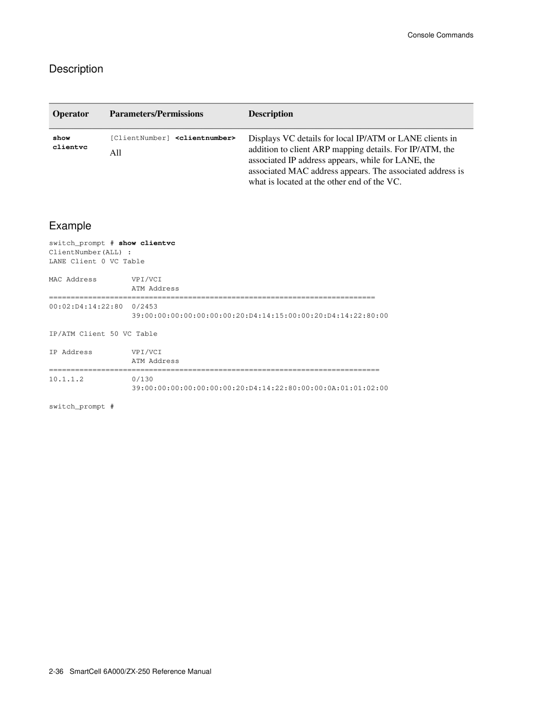 Cabletron Systems 6A000/ZX-250 manual Show ClientNumber clientnumber Clientvc, Vpi/Vci 