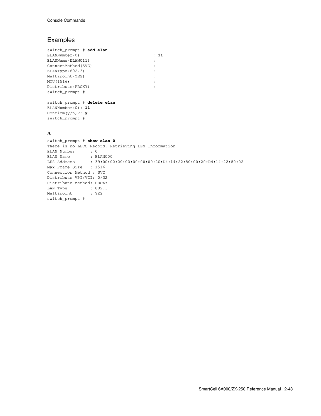 Cabletron Systems 6A000/ZX-250 manual Add elan, Delete elan, Elan, Les 