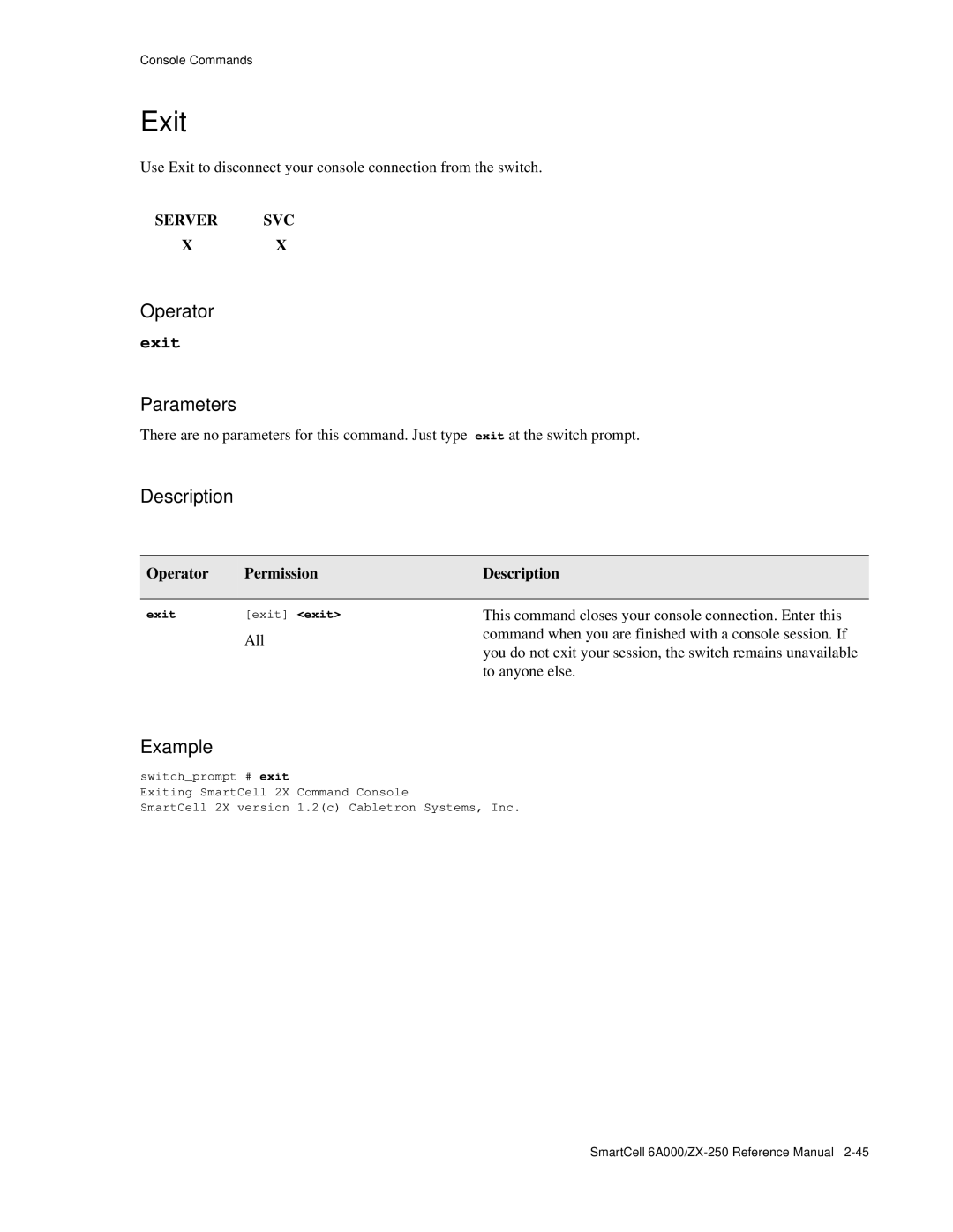 Cabletron Systems 6A000/ZX-250 manual Exit 