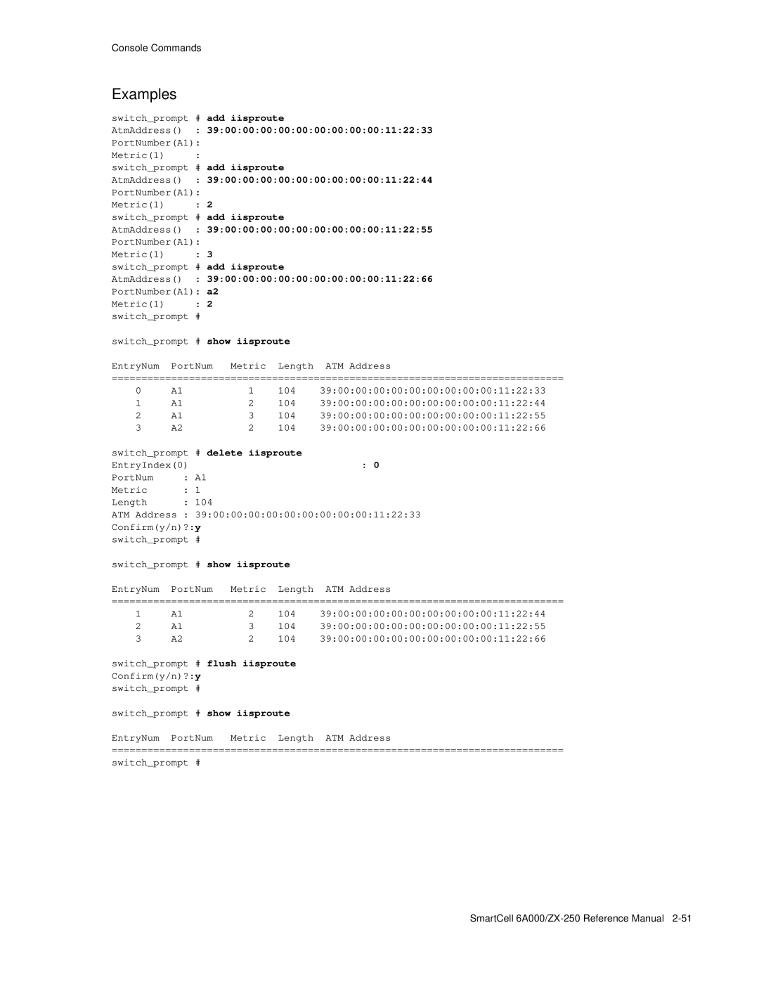 Cabletron Systems 6A000/ZX-250 manual Add iisproute, Show iisproute, Delete iisproute 