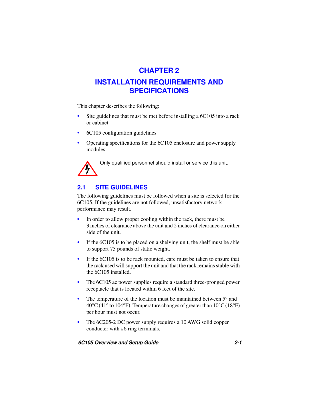 Cabletron Systems 6C105 setup guide Chapter Installation Requirements And Specifications, Site Guidelines 
