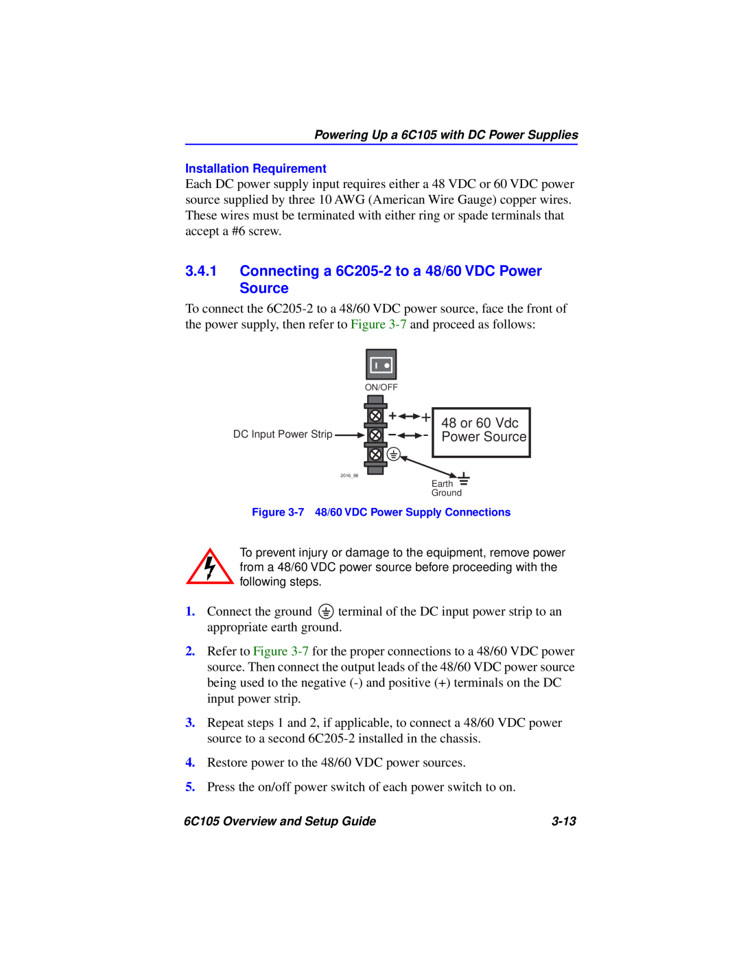 Cabletron Systems 6C105 setup guide Connecting a 6C205-2 to a 48/60 VDC Power Source 