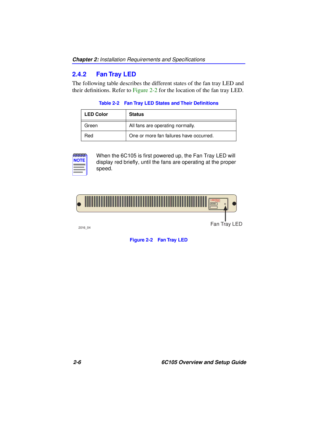 Cabletron Systems 6C105 setup guide Fan Tray LED States and Their Deﬁnitions 