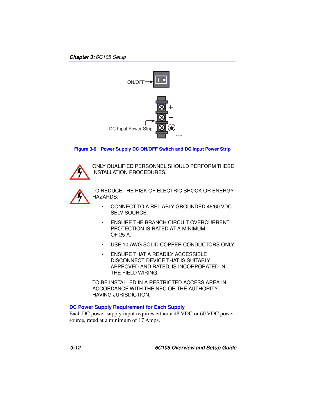 Cabletron Systems 6C105 setup guide DC Power Supply Requirement for Each Supply 