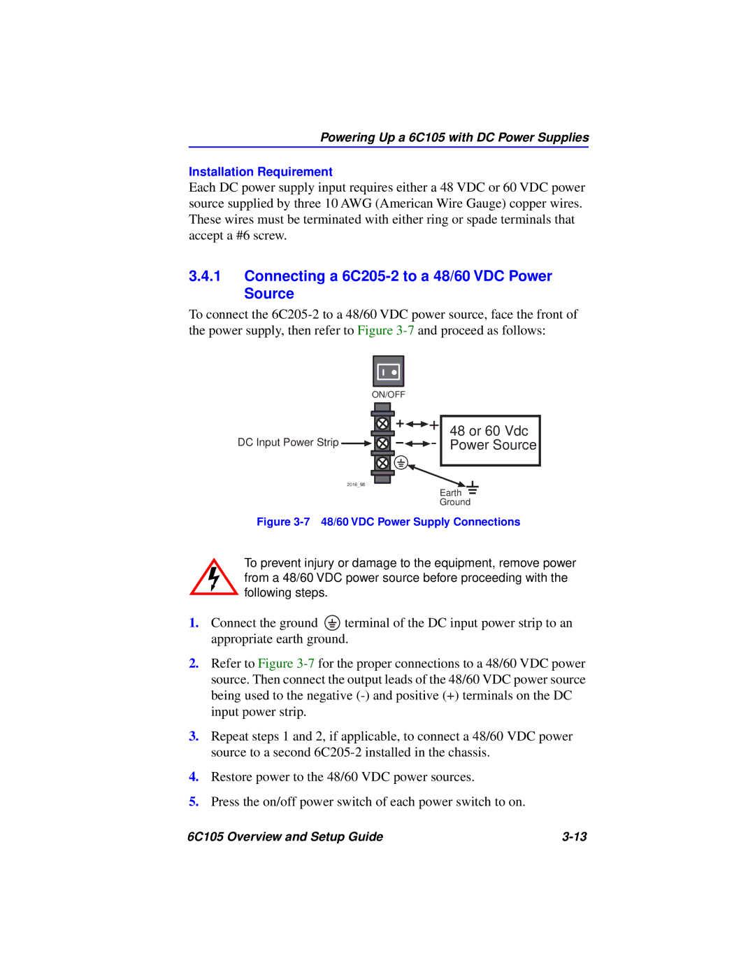 Cabletron Systems 6C105 setup guide Connecting a 6C205-2 to a 48/60 VDC Power Source, 48 or 60 Vdc Power Source 