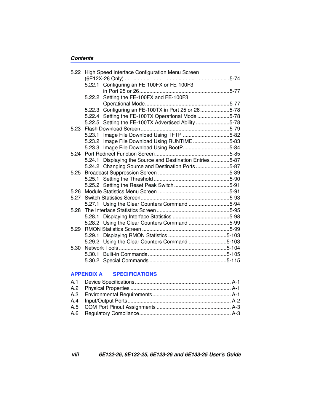 Cabletron Systems manual Viii 6E122-26, 6E132-25, 6E123-26 and 6E133-25 User’s Guide 