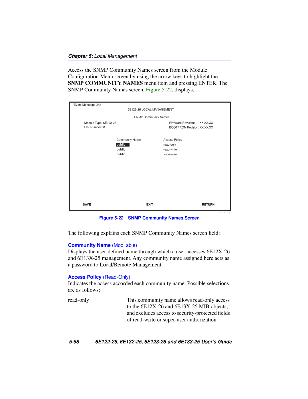 Cabletron Systems 6E122-26, 6E133-25, 6E123-26, 6E132-25 manual Read-write or super-user authorization 