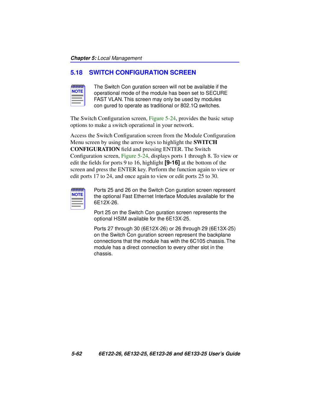 Cabletron Systems 6E122-26, 6E133-25, 6E123-26, 6E132-25 manual Switch Configuration Screen 