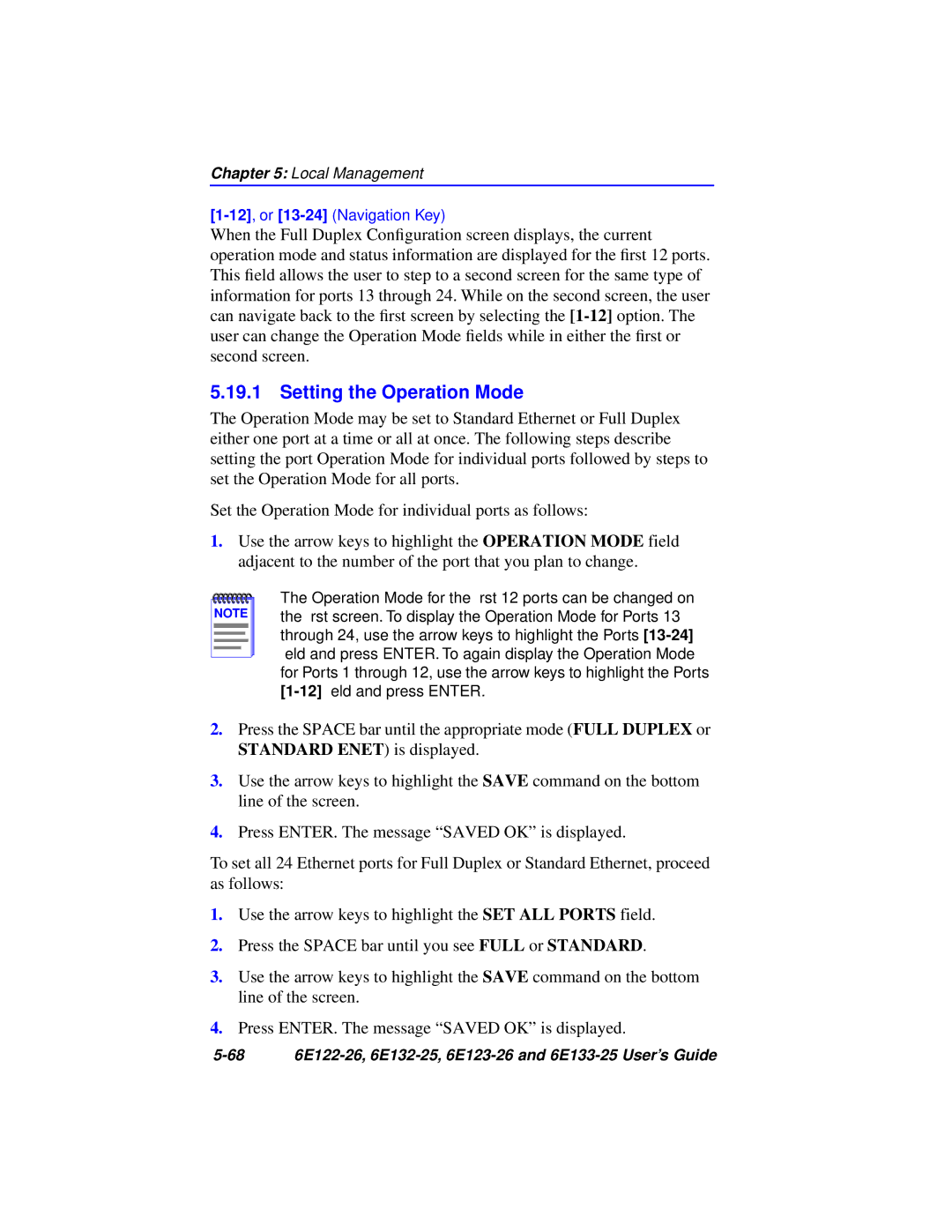 Cabletron Systems 6E133-25, 6E123-26, 6E122-26, 6E132-25 manual Setting the Operation Mode 