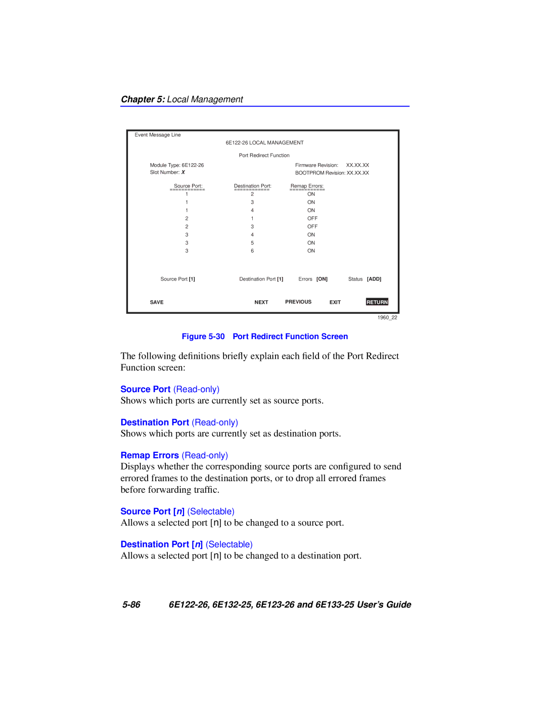 Cabletron Systems 6E122-26, 6E133-25, 6E123-26, 6E132-25 manual Shows which ports are currently set as source ports 