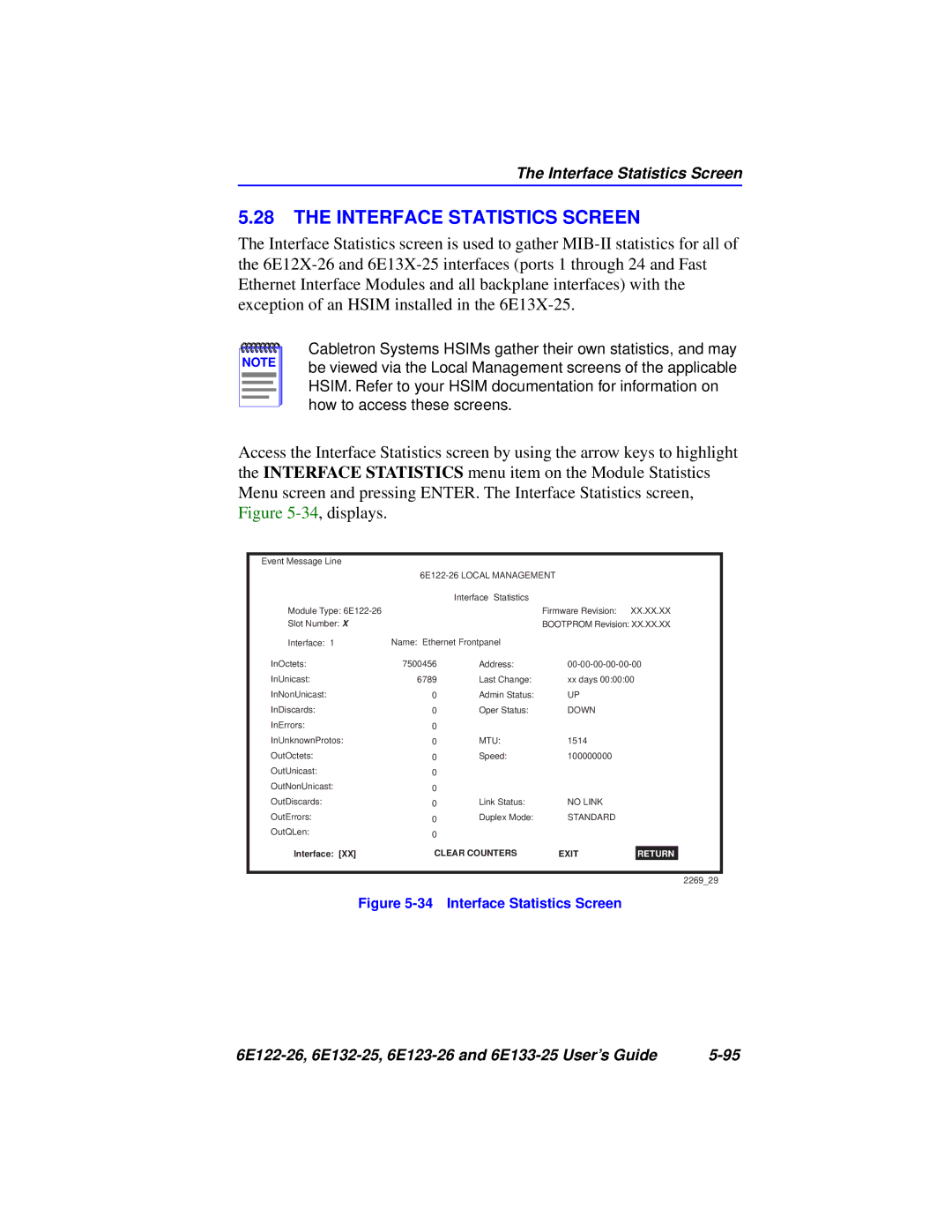 Cabletron Systems 6E132-25, 6E133-25, 6E123-26, 6E122-26 manual Interface Statistics Screen 