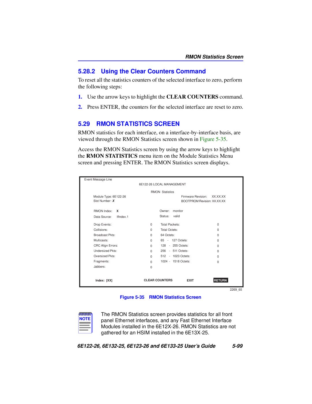 Cabletron Systems 6E132-25, 6E133-25, 6E123-26, 6E122-26 manual Rmon Statistics Screen 