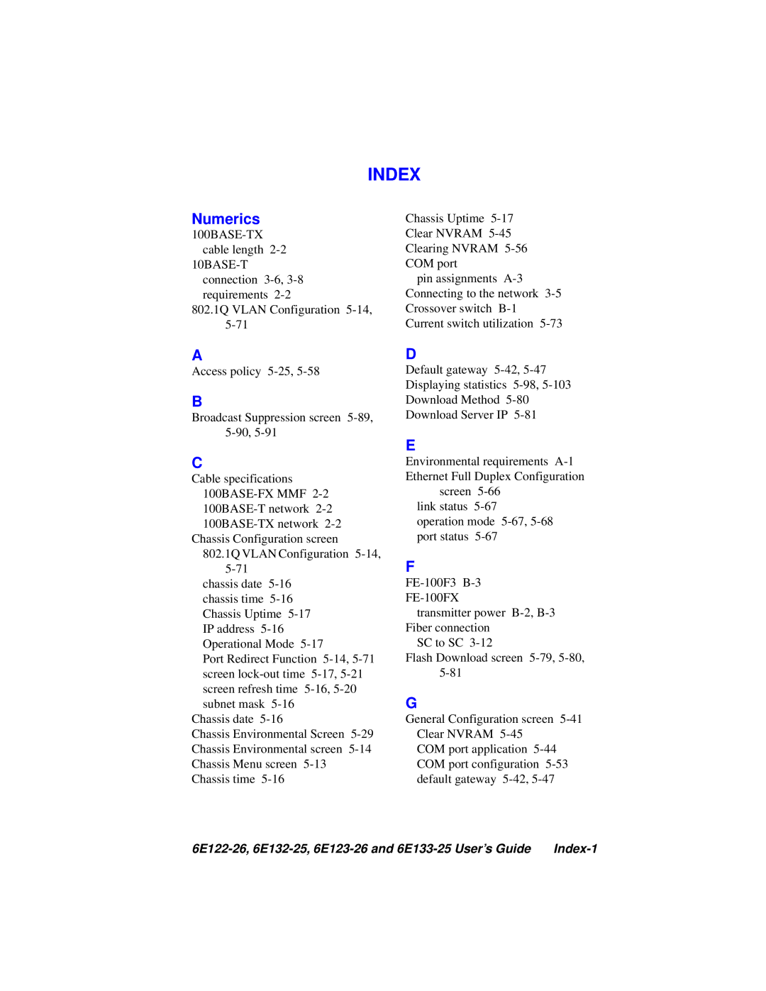 Cabletron Systems 6E123-26, 6E133-25, 6E122-26, 6E132-25 manual Index, Numerics 