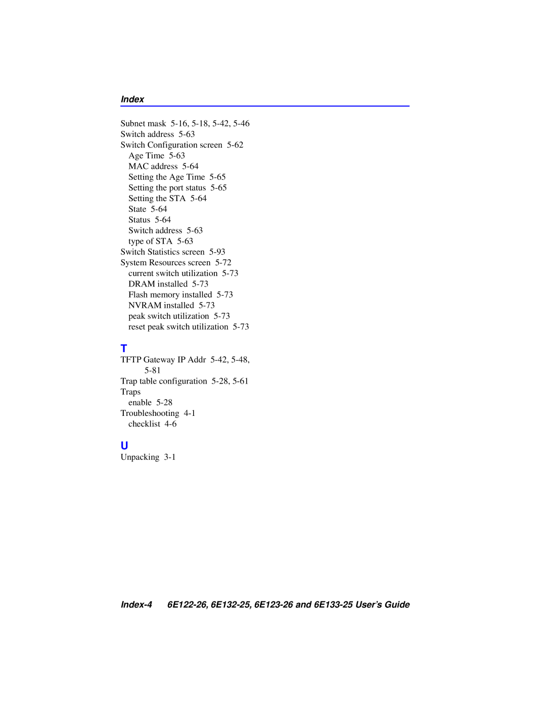 Cabletron Systems 6E133-25, 6E123-26, 6E122-26, 6E132-25 manual Index 